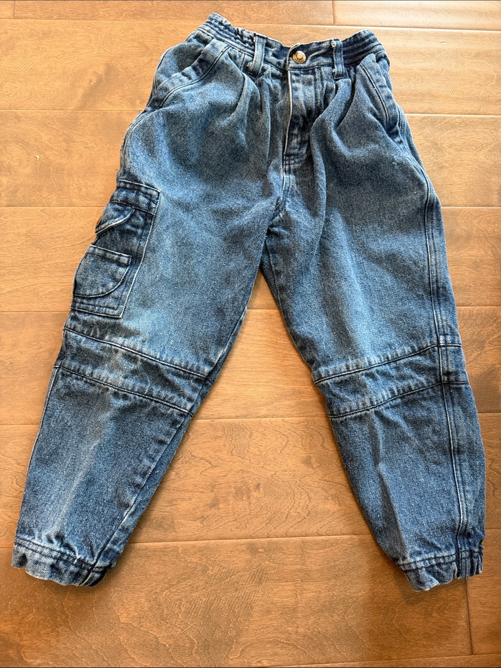 Vintage Kids Elastic-Waist Denim Cargo Jeans - Dark Blue